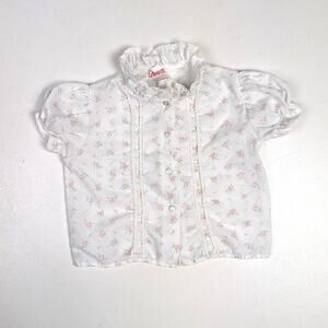 Vtg 80s Hickory Dickory Blouse Baby Girls Sz 12-18m White Floral Ruffle Dainty